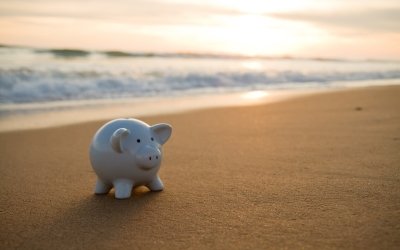 Piggy bank near the sea