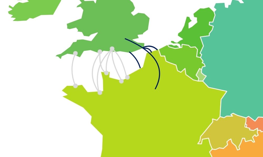 background interactive map all England to France routes