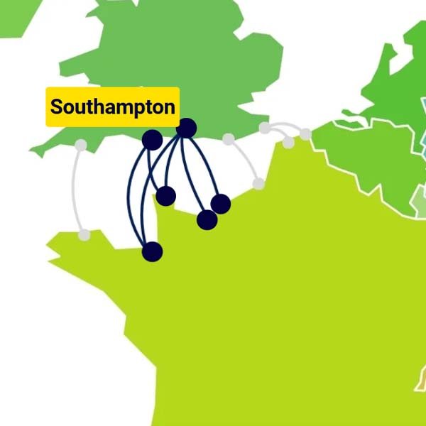 Map ferry routes to France from Southampton