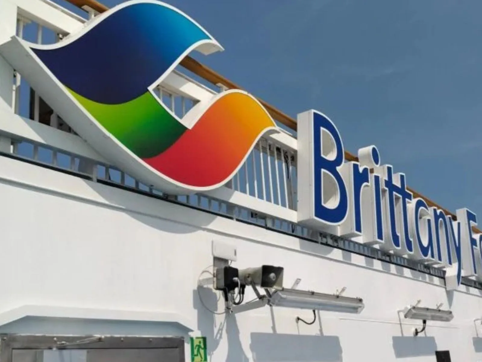 The Brittany Ferries wave on the side of the ship