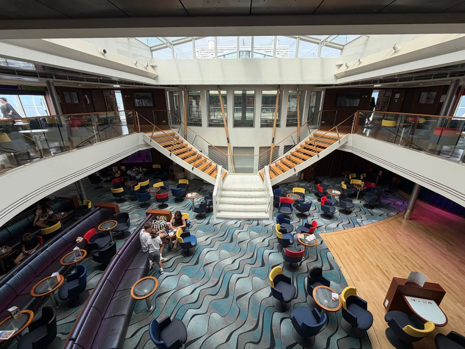 We took this photo in the atrium of the Pont-Aven, the ship on the Plymouth-Santander crossing